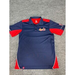 Majestic St Louis Cardinals MLB Polo Shirt Mens Medium Navy Blue Red Performance